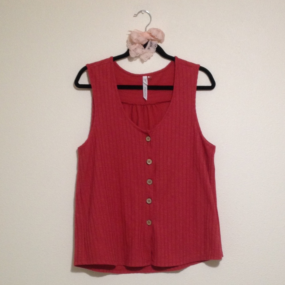 NY Collection Red Rust Button-up Vest Tank